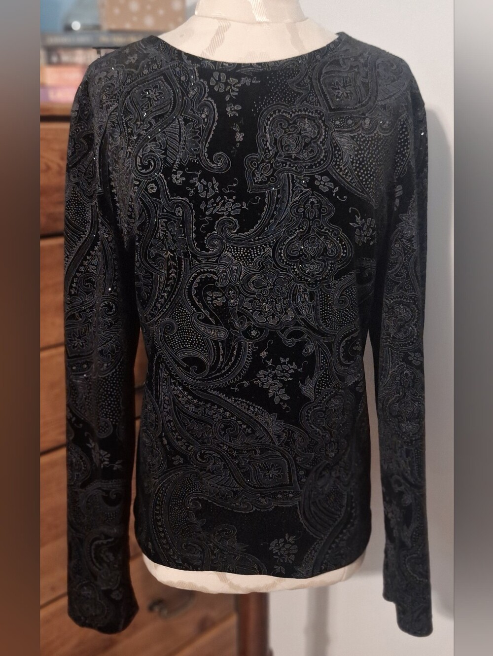 Black Velvet Paisley Long Sleeve Top
